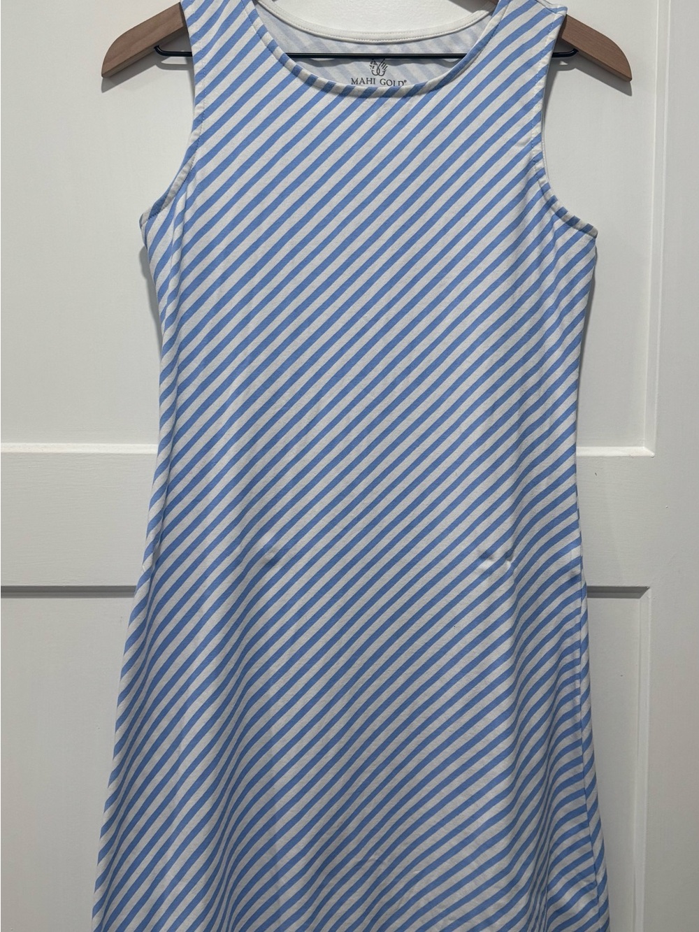 MAHI GOLD Light Blue & White Diagonal Stripe Top